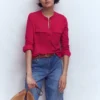 Topstitched Pocket Shirt Pomegranate Topstitched Pocket Shirt Pomegranate