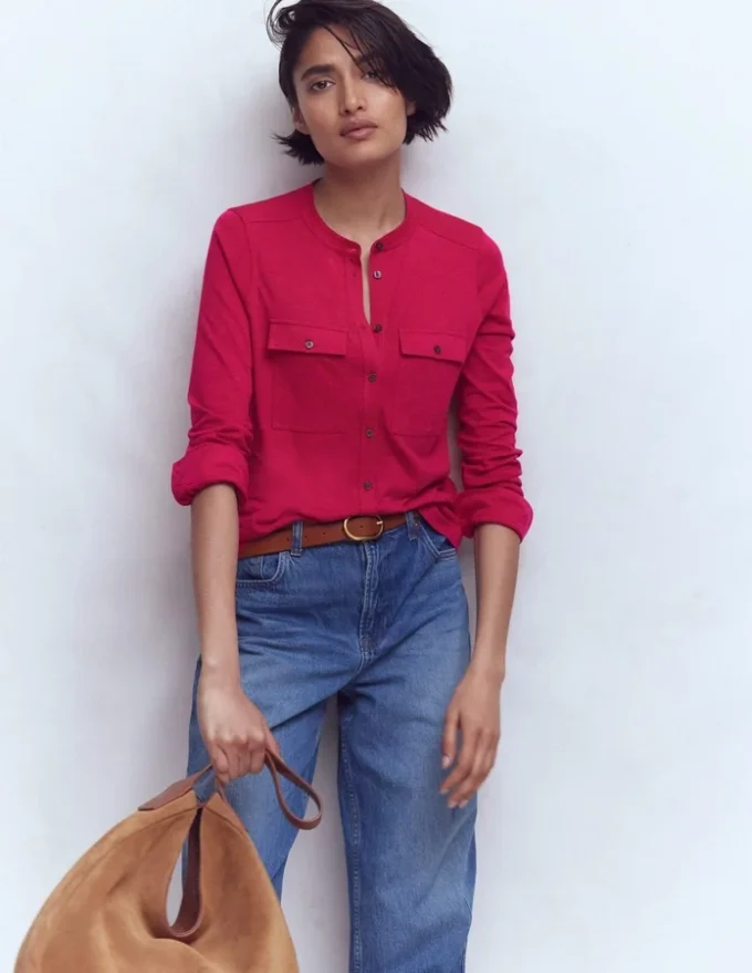 Topstitched Pocket Shirt Pomegranate Topstitched Pocket Shirt Pomegranate