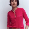 Topstitched Pocket Shirt Pomegranate Topstitched Pocket Shirt Pomegranate