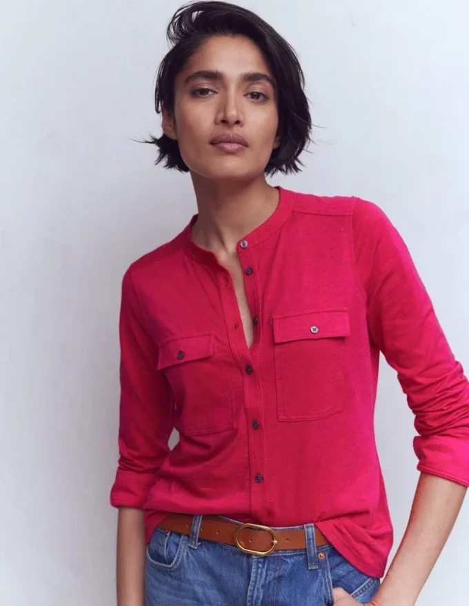 Topstitched Pocket Shirt Pomegranate Topstitched Pocket Shirt Pomegranate