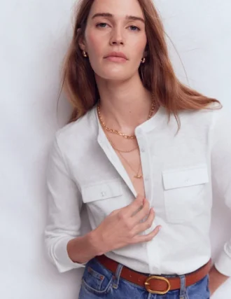 Topstitched Pocket Shirt White