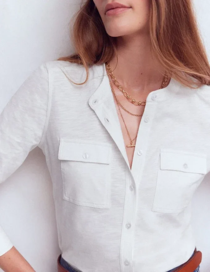 Topstitched Pocket Shirt White Topstitched Pocket Shirt White