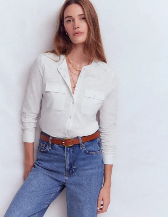 Topstitched Pocket Shirt White Topstitched Pocket Shirt White