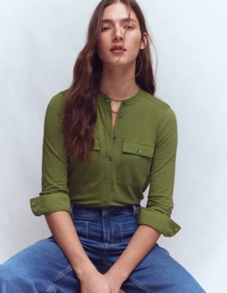 Topstitched Pocket Shirt Woodland Green