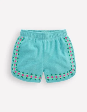 Towelling Embroidered Shorts Blue Embroidery