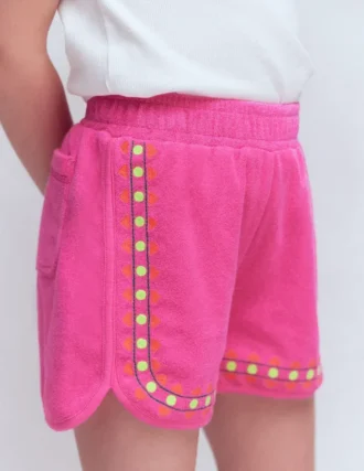 Towelling Embroidered Shorts Sorbet Pink Embroidery