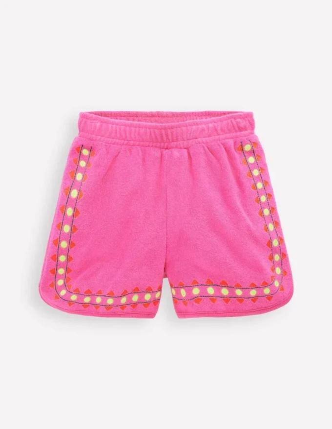 Towelling Embroidered Shorts Sorbet Pink Embroidery Towelling Embroidered Shorts Sorbet Pink Embroidery