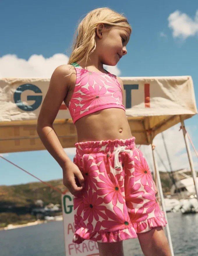 Towelling Ruffle Shorts Festival Pink Giant Daisy Towelling Ruffle Shorts Festival Pink Giant Daisy