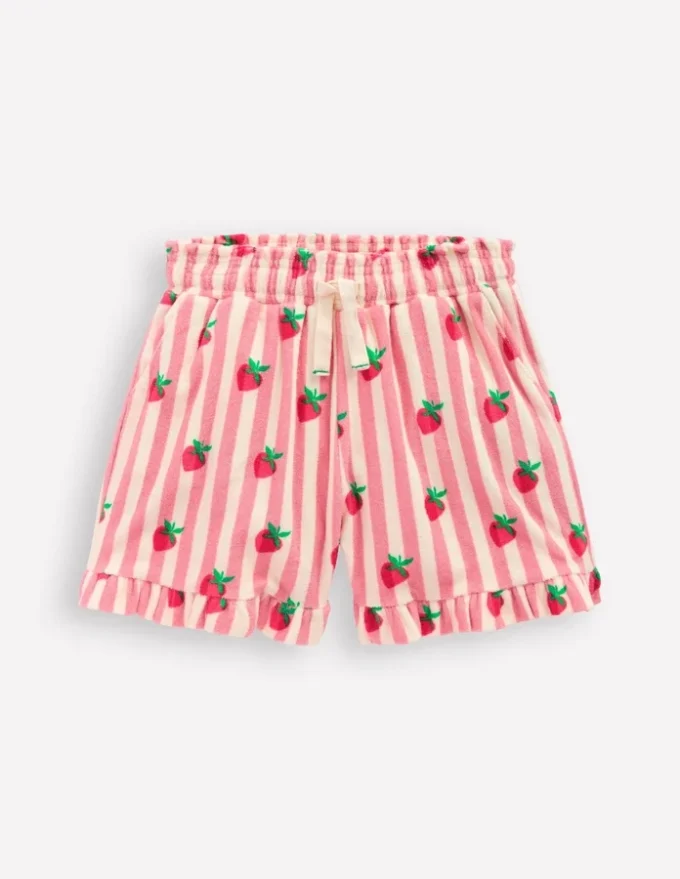 Towelling Ruffle Shorts Strawberry Stripe Towelling Ruffle Shorts Strawberry Stripe