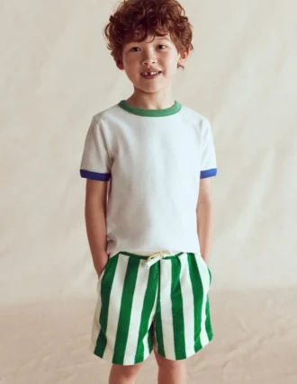 Towelling Shorts Green and Ivory Stripe