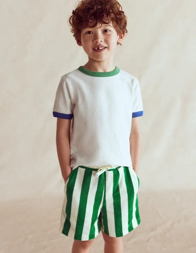 Towelling Shorts Green and Ivory Stripe Towelling Shorts Green and Ivory Stripe