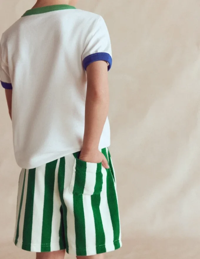 Towelling Shorts Green and Ivory Stripe Towelling Shorts Green and Ivory Stripe