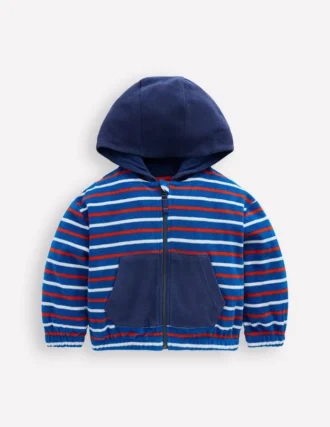 Towelling Zip-through Hoody Blue Multi Stripe