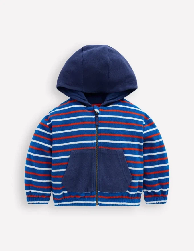 Towelling Zip-through Hoody Blue Multi Stripe Towelling Zip-through Hoody Blue Multi Stripe