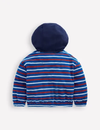 Towelling Zip-through Hoody Blue Multi Stripe