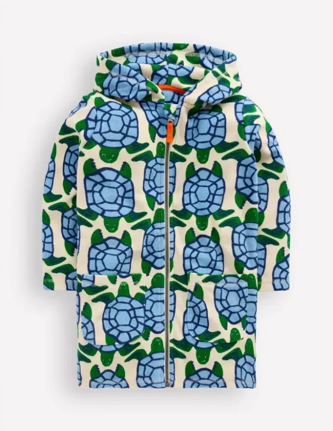 Towelling Zip-Up Throw-On Calico White Turtles Towelling Zip-Up Throw-On Calico White Turtles