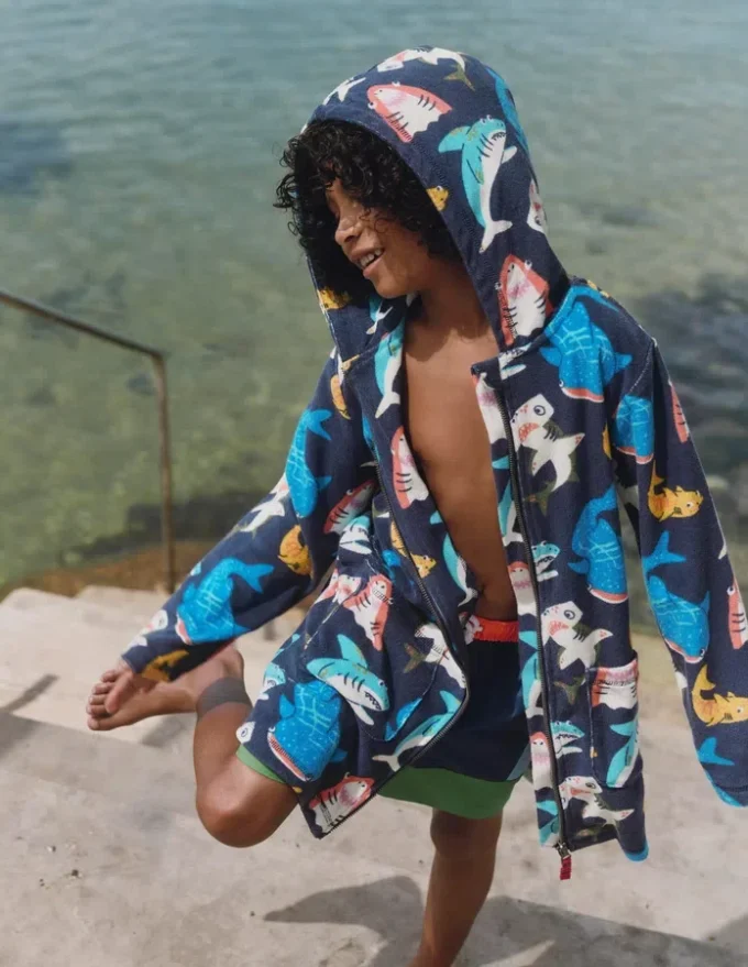 Towelling Zip-Up Throw-On College Navy Sharks