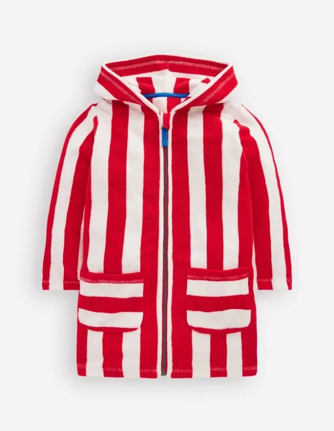 Towelling Zip-Up Throw-On Red Stripe