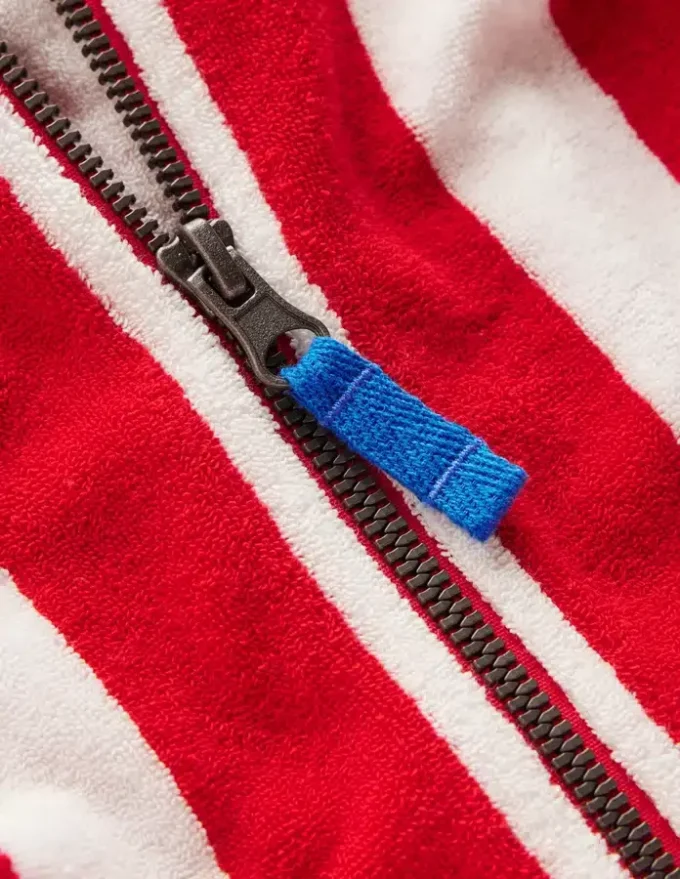 Towelling Zip-Up Throw-On Red Stripe