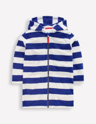 Towelling Zip-Up Throw-On Sapphire Blue Stripe