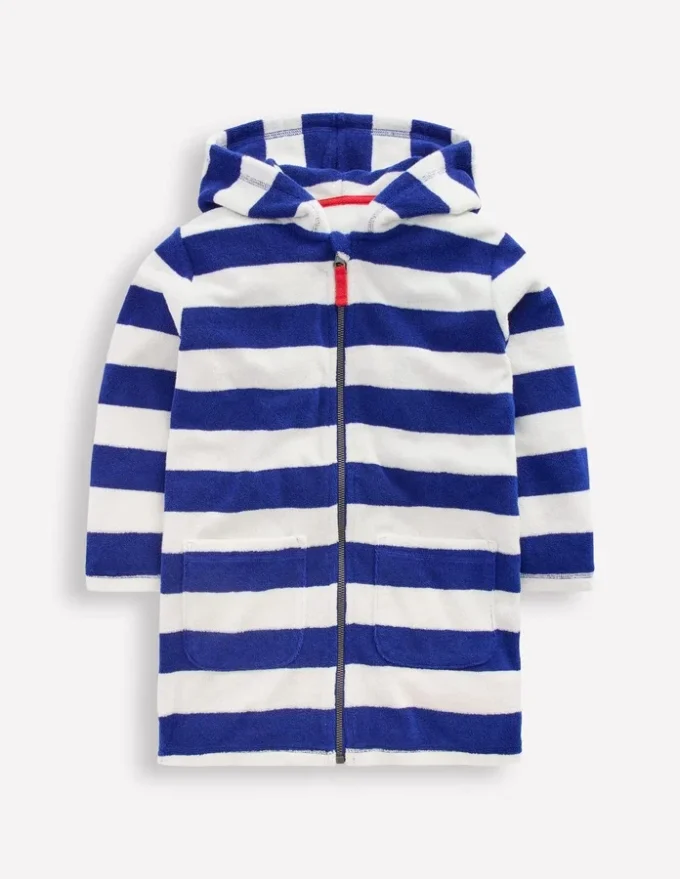 Towelling Zip-Up Throw-On Sapphire Blue Stripe