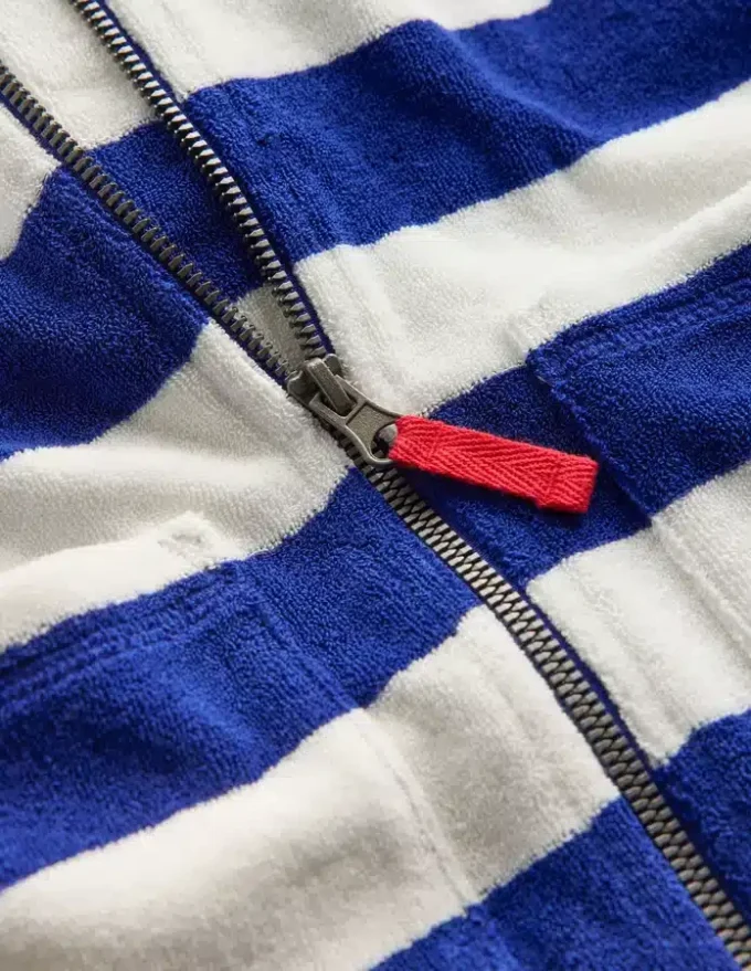 Towelling Zip-Up Throw-On Sapphire Blue Stripe