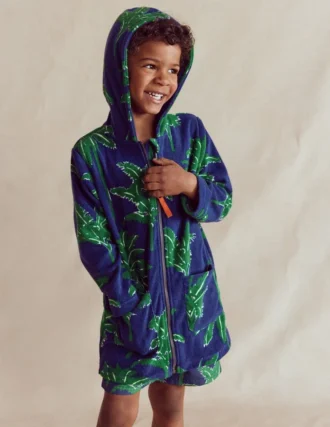 Towelling Zip-Up Throw-On Starboard Blue Palm Trees