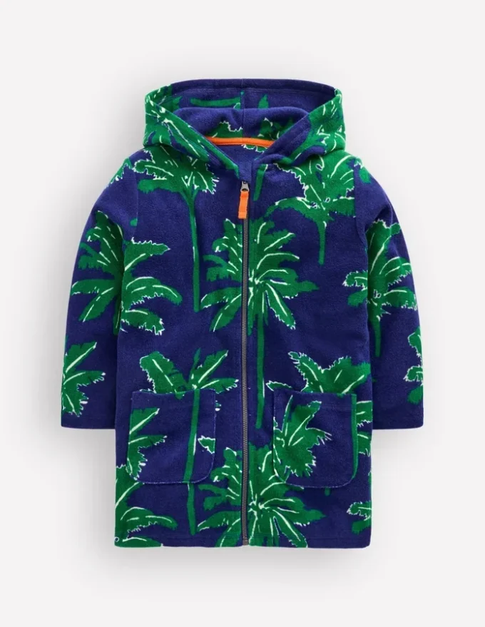 Towelling Zip-Up Throw-On Starboard Blue Palm Trees