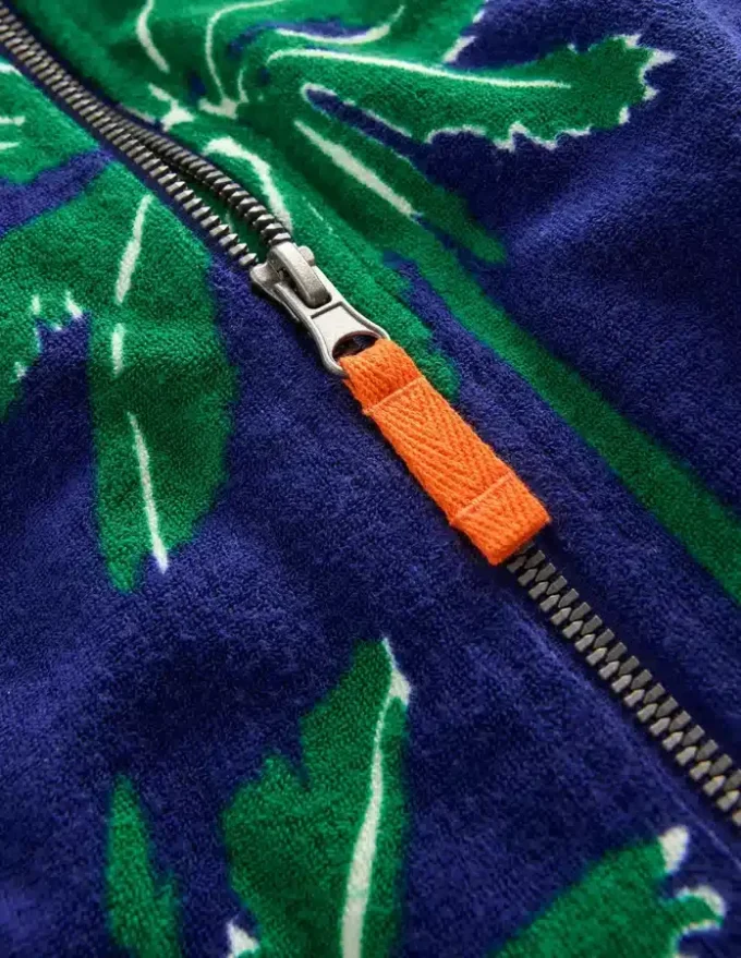 Towelling Zip-Up Throw-On Starboard Blue Palm Trees