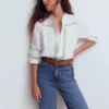 Trim Detail Double Cloth Top White Trim Detail Double Cloth Top White