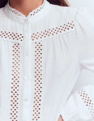 Trim Detail Double Cloth Top White