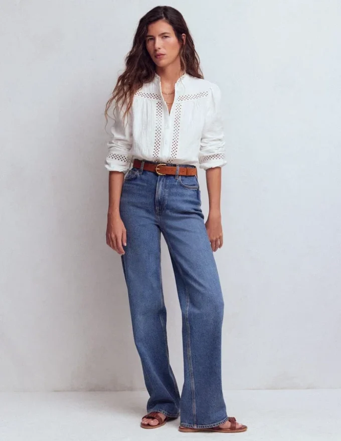 Trim Detail Double Cloth Top White Trim Detail Double Cloth Top White
