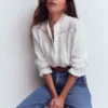 Trim Detail Double Cloth Top White Trim Detail Double Cloth Top White