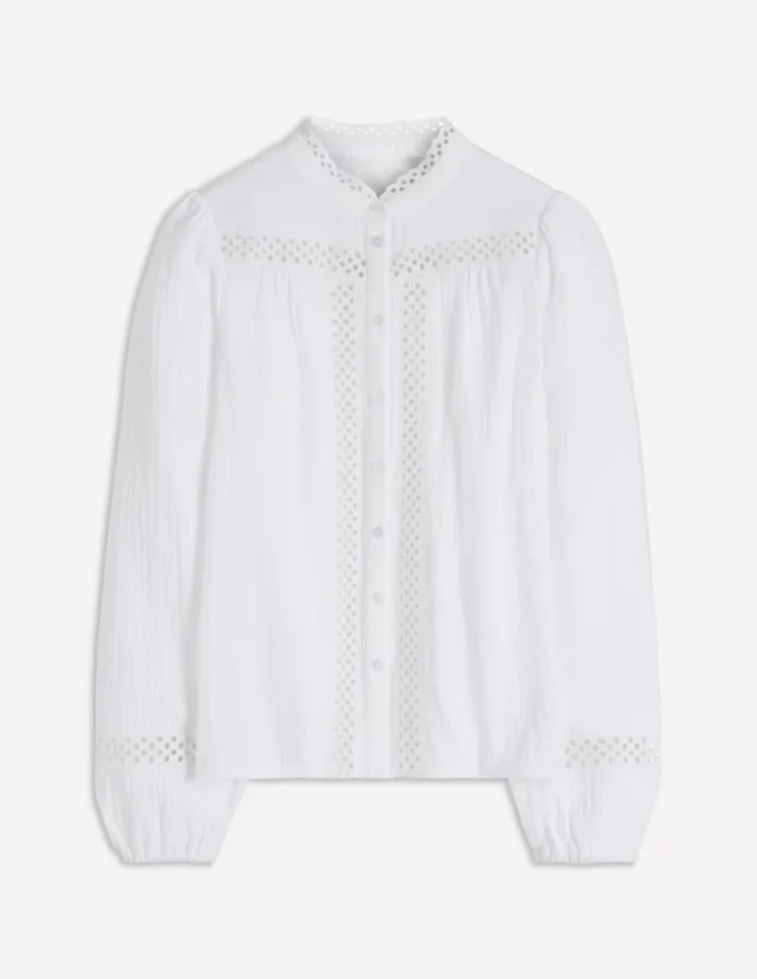 Trim Detail Double Cloth Top White Trim Detail Double Cloth Top White