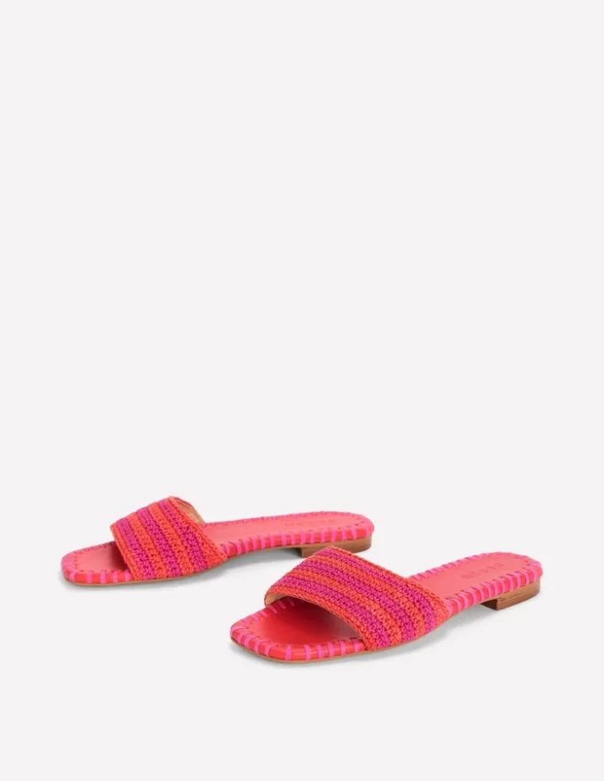 Trim Detail Flat Sandal Pink Peony/Orange Stripe Trim Detail Flat Sandal Pink Peony/Orange Stripe