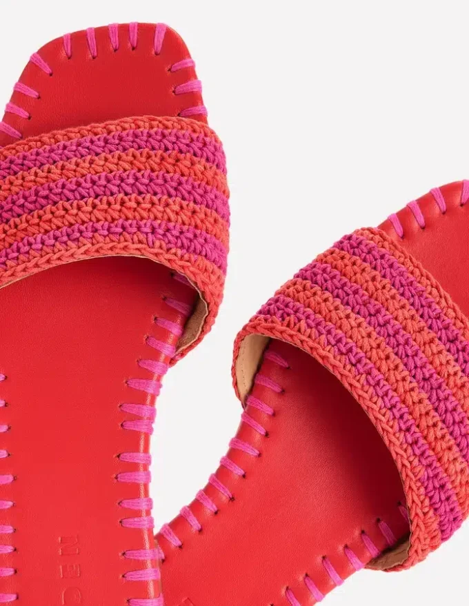 Trim Detail Flat Sandal Pink Peony/Orange Stripe Trim Detail Flat Sandal Pink Peony/Orange Stripe