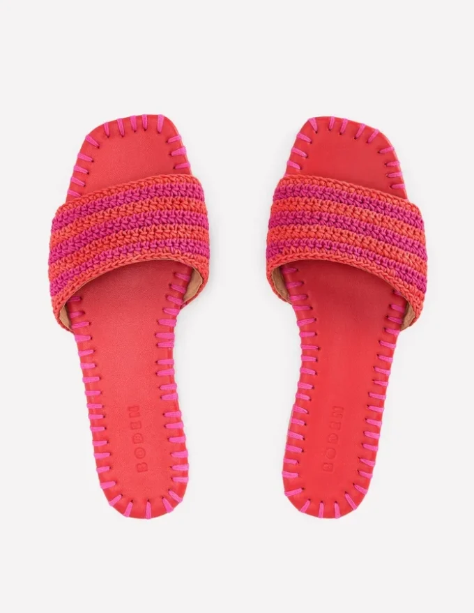 Trim Detail Flat Sandal Pink Peony/Orange Stripe Trim Detail Flat Sandal Pink Peony/Orange Stripe