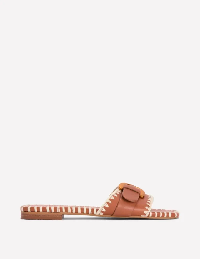 Trim Detail Flat Sandal Tan
