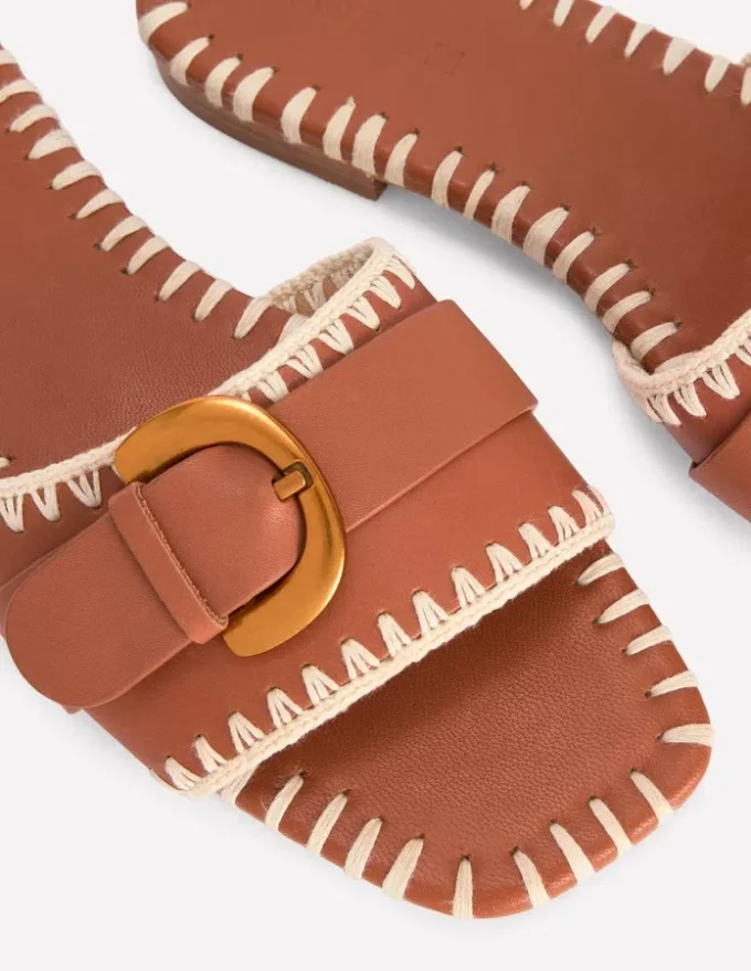 Trim Detail Flat Sandal Tan