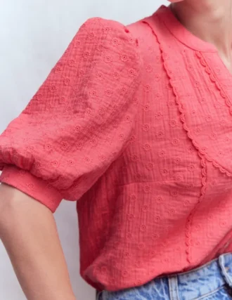 Trim Insert Double Cloth Top Rosebud