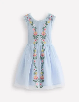Tulle Cross Back Dress Blue