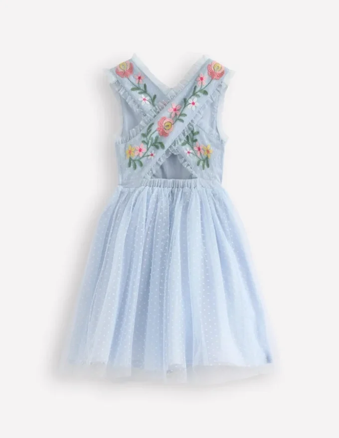 Tulle Cross Back Dress Blue Tulle Cross Back Dress Blue
