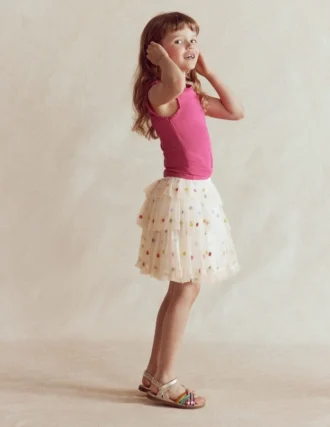 Tulle Interest Skirt Soft Ivory Multi Spot