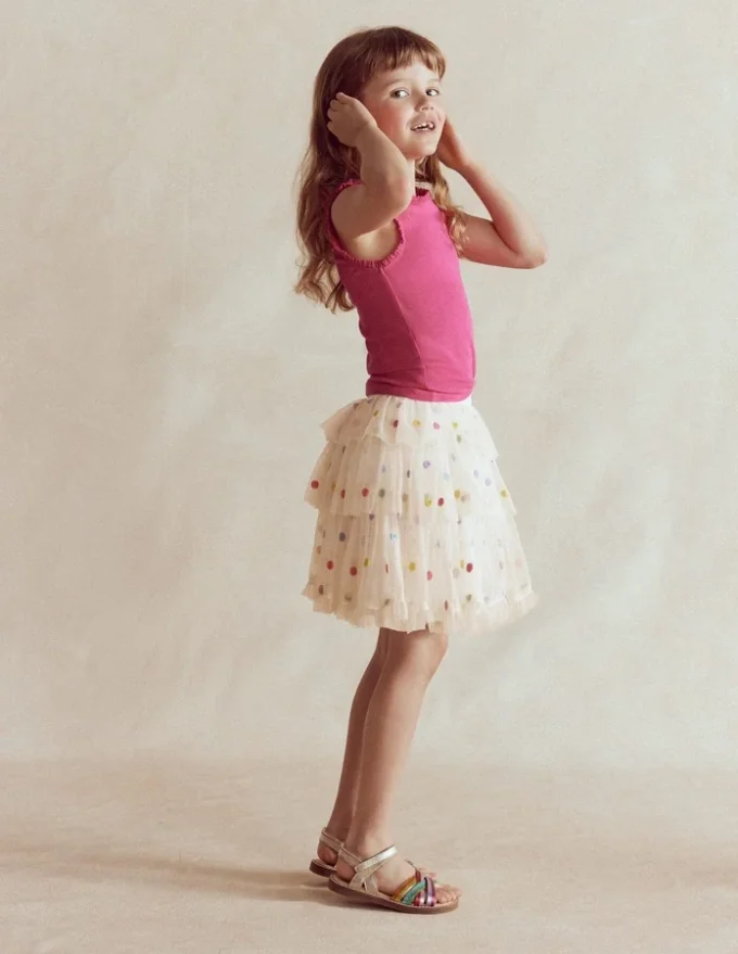 Tulle Interest Skirt Soft Ivory Multi Spot Tulle Interest Skirt Soft Ivory Multi Spot
