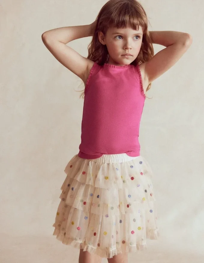 Tulle Interest Skirt Soft Ivory Multi Spot Tulle Interest Skirt Soft Ivory Multi Spot