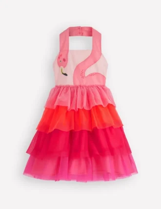 Tulle Mix Logo Dress Salmon Pink Flamingo