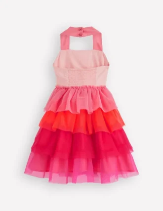 Tulle Mix Logo Dress Salmon Pink Flamingo