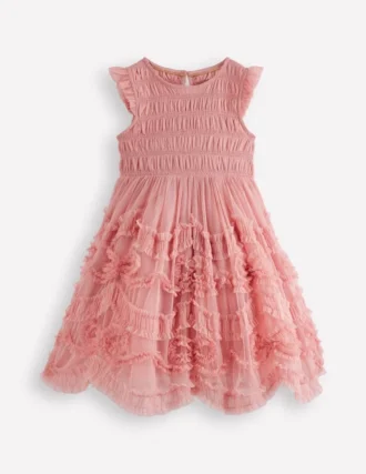 Tulle Ruffle Occasion Dress Almond Pink