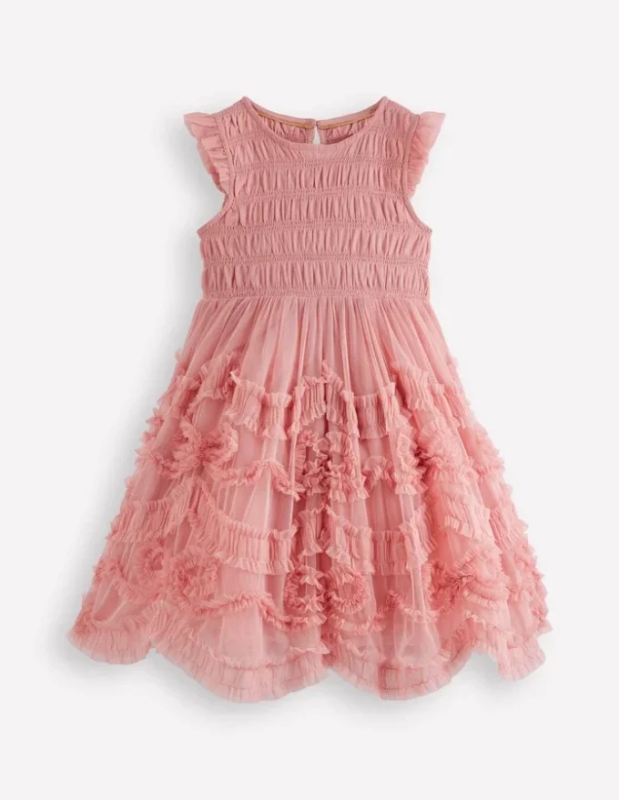 Tulle Ruffle Occasion Dress Almond Pink Tulle Ruffle Occasion Dress Almond Pink