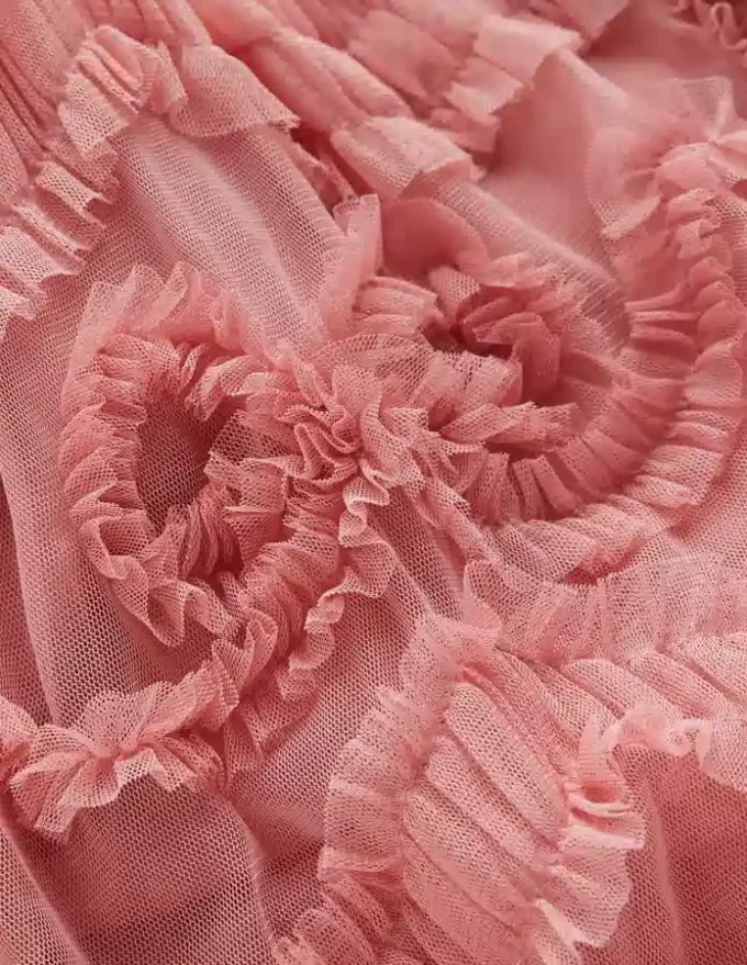 Tulle Ruffle Occasion Dress Almond Pink Tulle Ruffle Occasion Dress Almond Pink